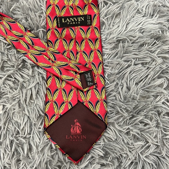 • Lanvin Paris • Mens Wheat Print Tie Silk Red Yellow Blue Authentic - Picture 3 of 3